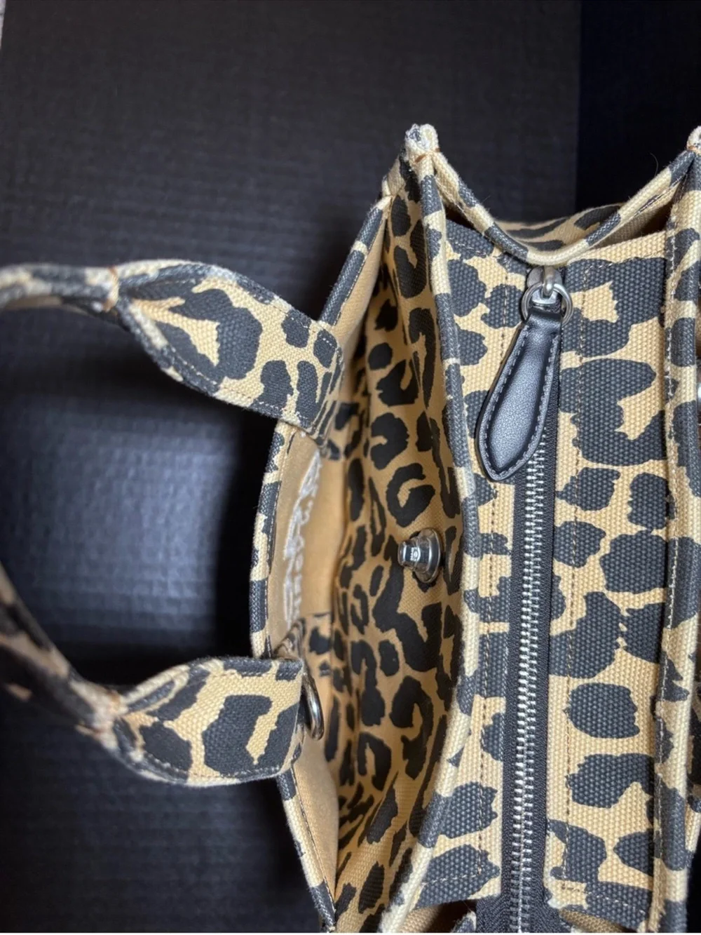 COACH Leopard Canvas Tote 26 - Tan & Black